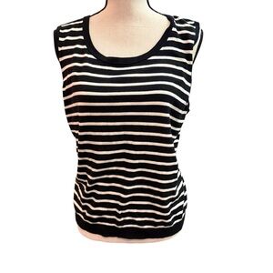 Talbots XL Black and White Striped Sleeveless Tank top women summer light weight